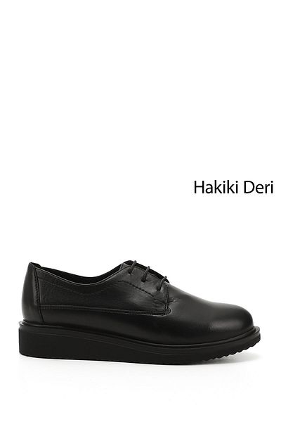 GÖNDERİ(R) Women's Black Lace-Up Padded Sole Genuine Leather Shoes