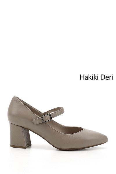 GÖNDERİ(R) Women / Girls Beige Pointed Toe Heeled Mary Jane Genuine Leather Shoes