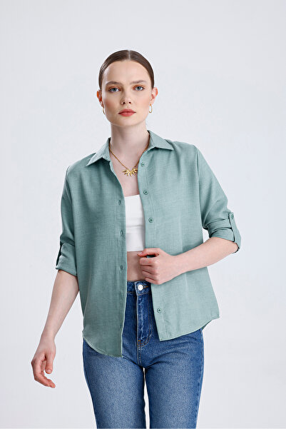 Sienza | Kadın Oversize Basic Gömlek - Rahat Kalıp, Düğmeli Uzun Kollu Günlük...