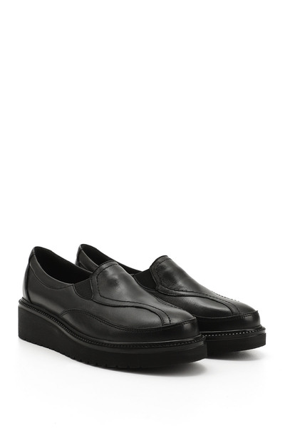 GÖNDERİ(R) Women's Black Wedge Sole Genuine Leather Shoes