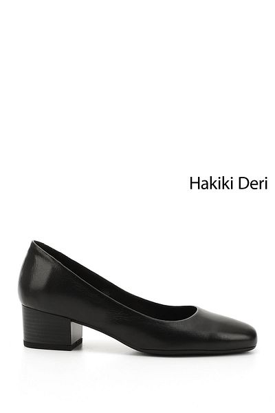 GÖNDERİ(R) Women's Black Short Thick Heeled Genuine Leather Shoes