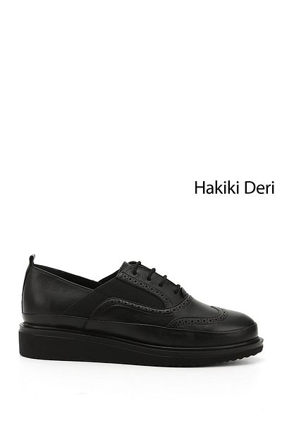 GÖNDERİ(R) Women's Black Lace-Up Padded Sole Genuine Leather Shoes