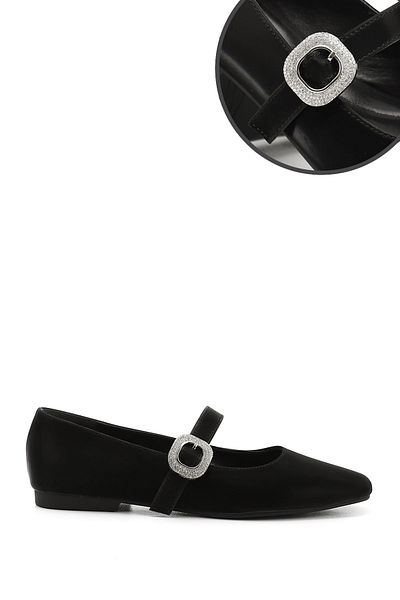 GÖNDERİ(R) Femei / Fete Negru Satin Stone Curea la gleznă Mary Jane Balerini