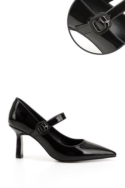 GÖNDERİ(R) Women / Girls Black Patent Leather Pointed Toe Goblet Heel Mary Jane Shoes