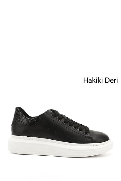 GÖNDERİ(R) Pantofi de damă, negru, cu șireturi, cu talpă cu pană, din piele naturală