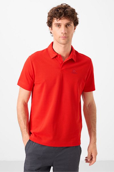 TOMMY LIFE Red Standard Fit Basic Polo Neck Men's T-Shirt - 87748