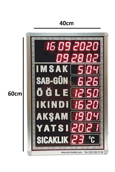 CAMİMARKET Dijital Cami Saati 40x60 Cm Beyaz Kumandalı