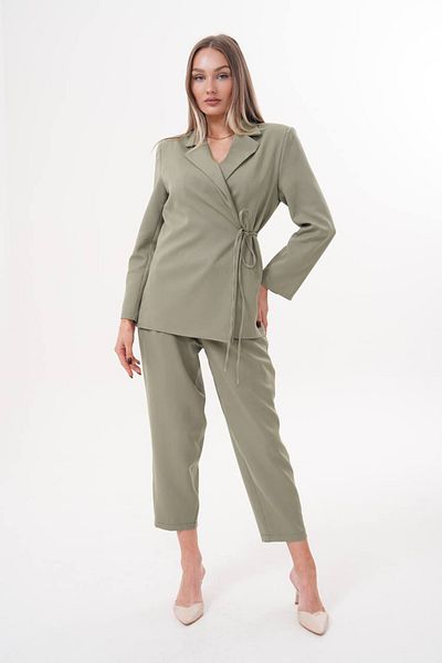 Kiremit Women's Khaki Rope Detail Jacket Bottom Top Set