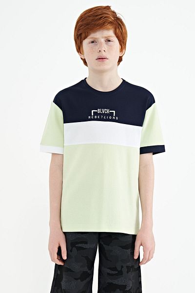 TOMMY LIFE Светлозелена тениска с бродерия Oversize за момче - 11159