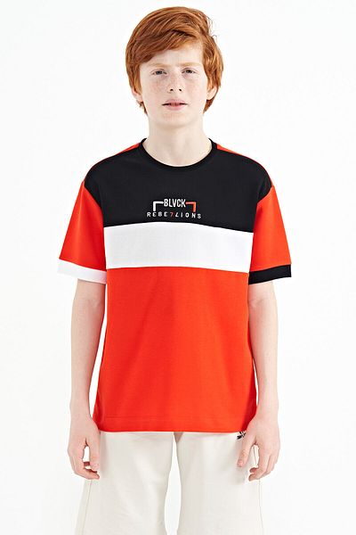 TOMMY LIFE Tricou oversize pentru băiat, brodat cu degrade de culoare Fiesta - 11159