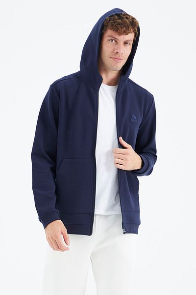TOMMY LIFE Ανδρικό φούτερ με κουκούλα Indigo με φερμουάρ και λεπτομέρεια Comfortable Fit - 88275