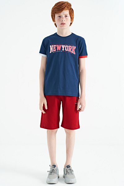 TOMMY LIFE Indigo Text Printed Standard Mold O Neck Boy T-shirt - 11105