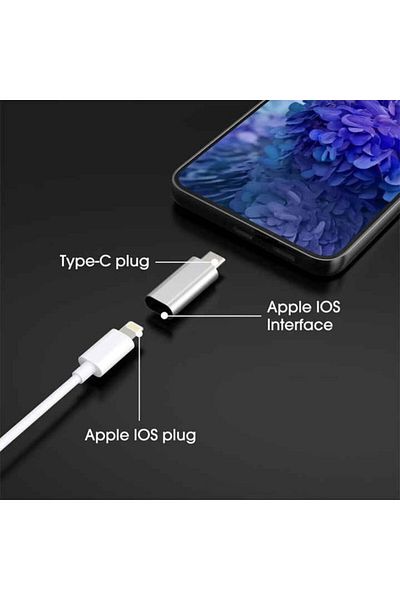 Evelise Adaptor de încărcare rapidă, Lightning / Type-C, Redare muzică, Transfer date, 5A, Argintiu