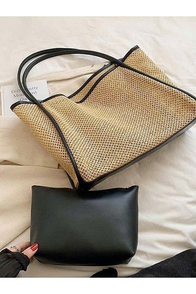 Mojeva Rose Mesh Braided Puppy Straw Women's Hand, Arm and Shoulder Bag