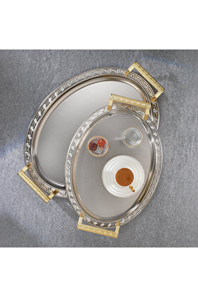 Schafer Ela 2 li Oval Çay Tepsisi-Platin02