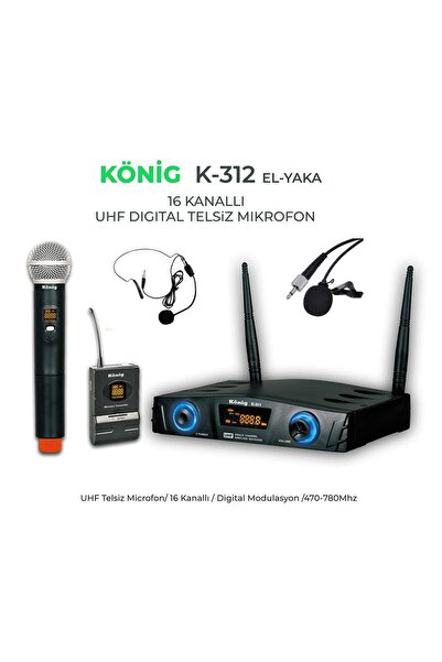 König K-312 Ey El Yaka Kablosuz Mikrofon 16 Digital Kanal Uhf