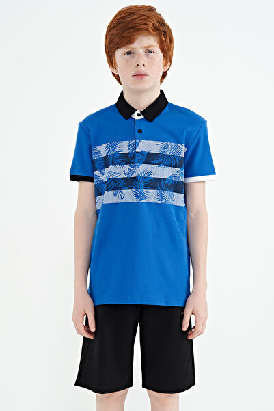 TOMMY LIFE Saks Print Detailed Standard Pattern Polo Neck Boy's T-shirt - 11101