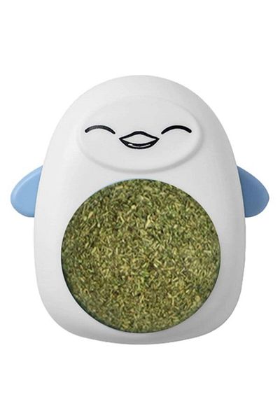 Evelise Jucărie interactivă model pinguin pentru pisici cu bilă rotativă la 360° din iarbă catnip, 4,3 x 6 cm