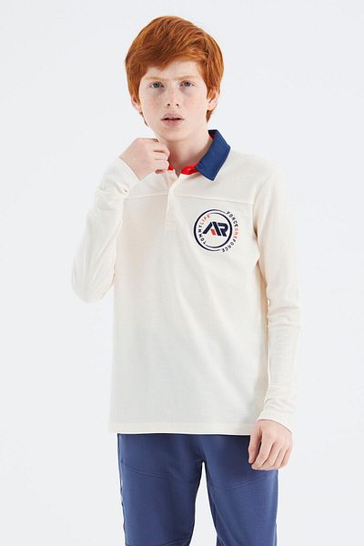 TOMMY LIFE Ecru Polo Neck Boy T-Shirt - 11172