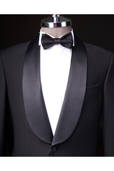 TerziAdemAltun Italian Cut Slim Fit Shawl Collar Jacket Trousers Groom Suit Set Black T9184