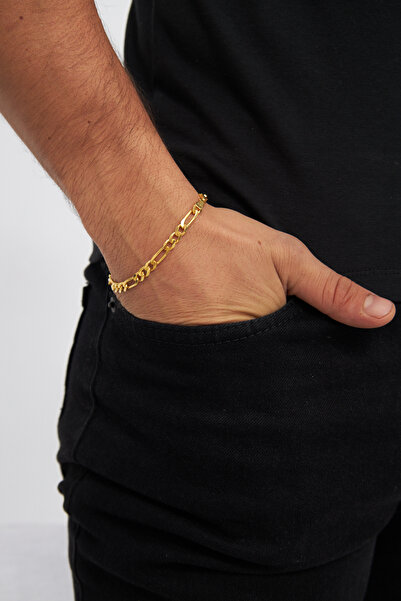 Ventino Silver 18k Altın Kaplama 6mm Figaro 925 Ayar Gümüş Bileklik Veb5232