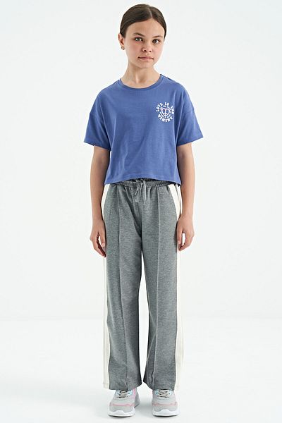 TOMMY LIFE Tricou pentru fetiță, cu mânecă scurtă, cu mânecă scurtă, cu umăr deschis, imprimat față și spate, liliac deschis - 75126