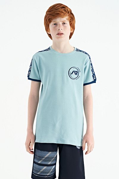 TOMMY LIFE Ανοιχτό μπλουζάκι ώμου Λεπτομερές Standard Mold O Neck Boy's T-shirt - 11121
