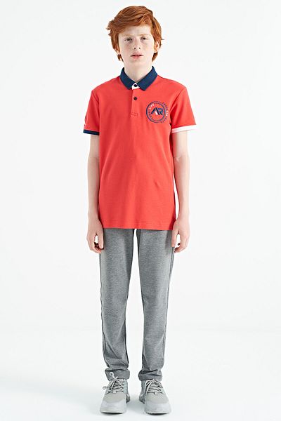 TOMMY LIFE Tricou pentru băieți pe mânecă pentru băieți, cu logo-ul colorat, cu model standard brodat - 11138