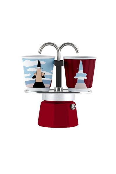 Bialetti Mini Express Mokapot Magrite + 2 Espresso Cups
