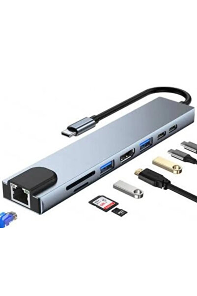 Datastar 8'i 1 Arada Type-c Hub Çoklayıcı (HDMI, USB 3.0, PD ŞARJ, ETHERNET, ...