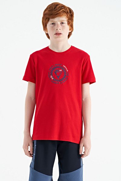 TOMMY LIFE Red Embroidered Embroidered Detailed O-neck Standard Mold Boy T-shirt - 11115
