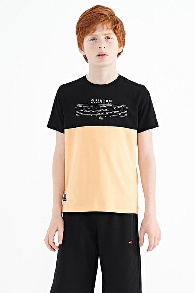 TOMMY LIFE Tricou pentru băiat cu pepene galben imprimat cu text în bloc de culoare Standard Mold O Gât - 11134