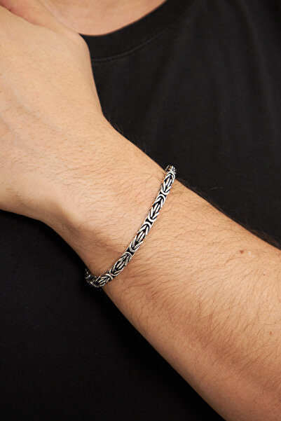 Ventino Silver 5mm Kral Kare 925 Ayar Gümüş Erkek Zincir Bileklik VEB-5050