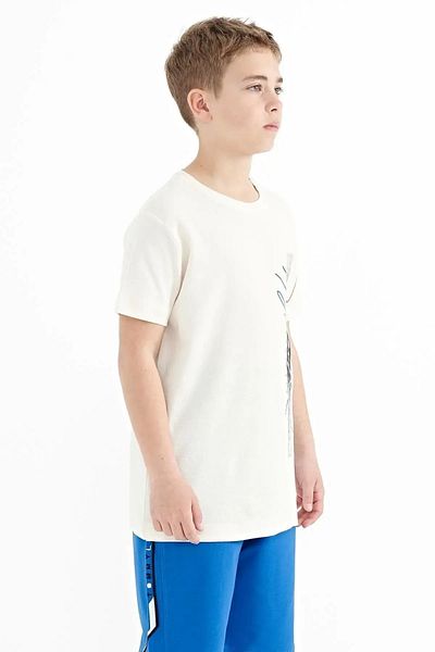 TOMMY LIFE Момчешка тениска със стандартна шарка с отпечатано деколте в цвят екрю - 11119