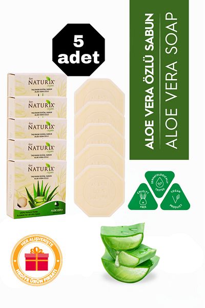 Naturix Aloe Vera Extract Stone Soap Eco Pack of 5 Moisturizing and Pore Supporting Care - 5X125 Gr