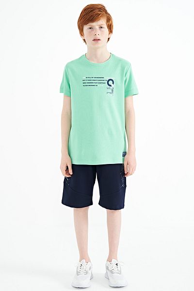TOMMY LIFE Water Green Print Λεπτομερές μπλουζάκι για αγόρι με λαιμόκοψη σε τυπική εφαρμογή - 11145
