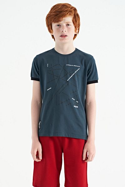 TOMMY LIFE Forest Green Minimal Text Printed Standard Fit O Neck Boy's T-shirt - 11132