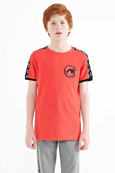 TOMMY LIFE Tricou pentru băiat, cu imprimeu pe umeri, detaliat standard, cu mucegai în formă de O, 11121