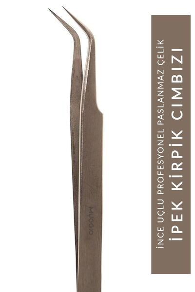 Muggio İpek Kirpik Cımbızı Profesyonel Kavisli İnce Uçlu Paslanmaz Çelik