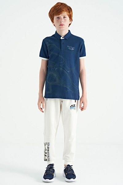 TOMMY LIFE Indigo Print Detailed Standard Pattern Polo Neck Boys' T-Shirt - 11165