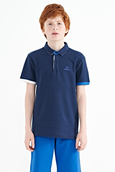 TOMMY LIFE Boy's Polo Neck T-shirt - Indigo Logo Embroidered, Standard Size -...