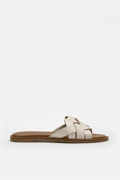 NILUFARR Papuci de damă Hazel White din piele naturală
