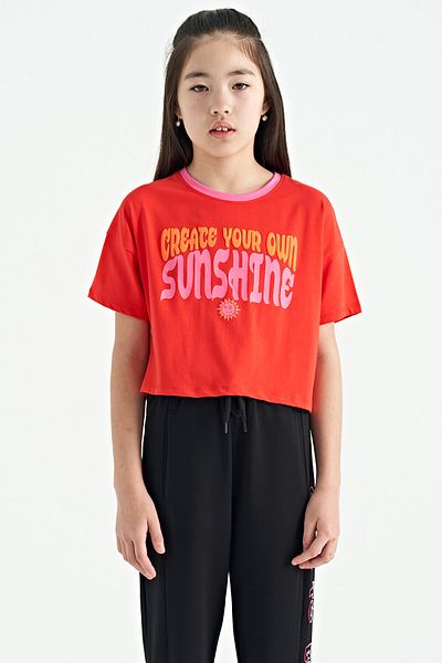 TOMMY LIFE Fiesta Colorful Text Printed O Neck Oversize κοντομάνικο T-shirt για κορίτσια - 75111