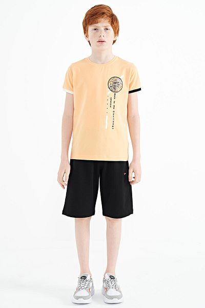 TOMMY LIFE O-neck Standard Mold Boy's T-shirt with Print Detail in Melon - 11131