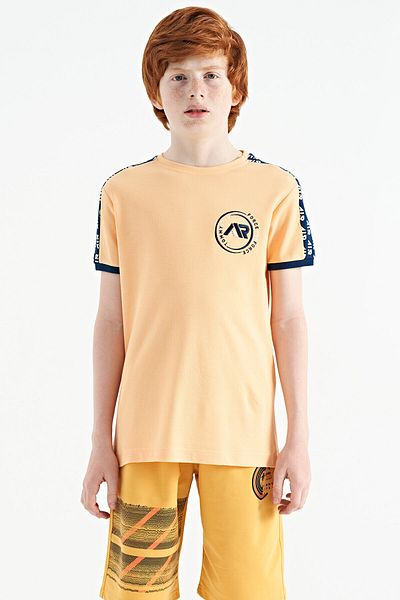 TOMMY LIFE Tricou pentru băiat cu decolteu în formă standard, cu imprimeu pe umeri, pepene galben - 11121
