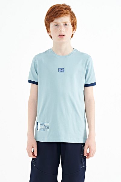 TOMMY LIFE Tricou pentru băiat cu decolteu în formă standard cu imprimeu albastru deschis - 11097