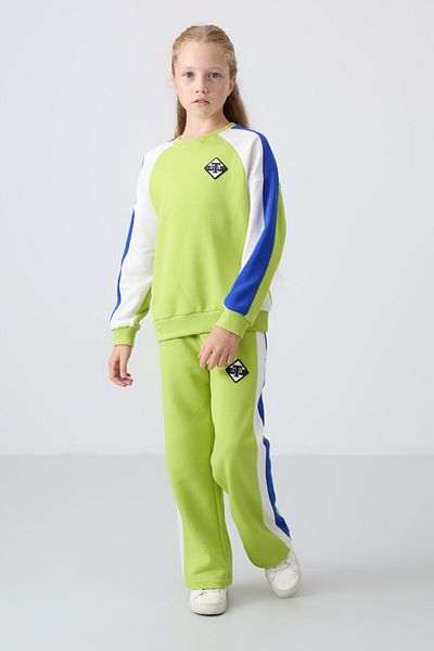 TOMMY LIFE Lime Green O Neck Wide Leg Standard Fit Σετ φόρμας για κορίτσια - 75165