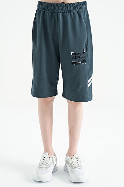 TOMMY LIFE Forest Green Embroidery Patterned Lace Up Standard Fit Boys' Shorts - 11124