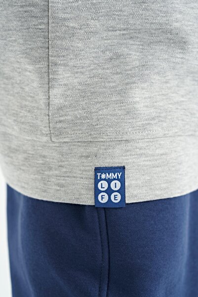 TOMMY LIFE Grey Melange Embroidered O-neck Oversize Boy's T-shirt - 11147