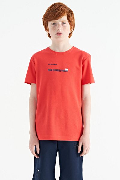 TOMMY LIFE Tricou pentru băiat, cu imprimeu coral, detaliat, cu decolteu O Standard Mold Mold - 11117